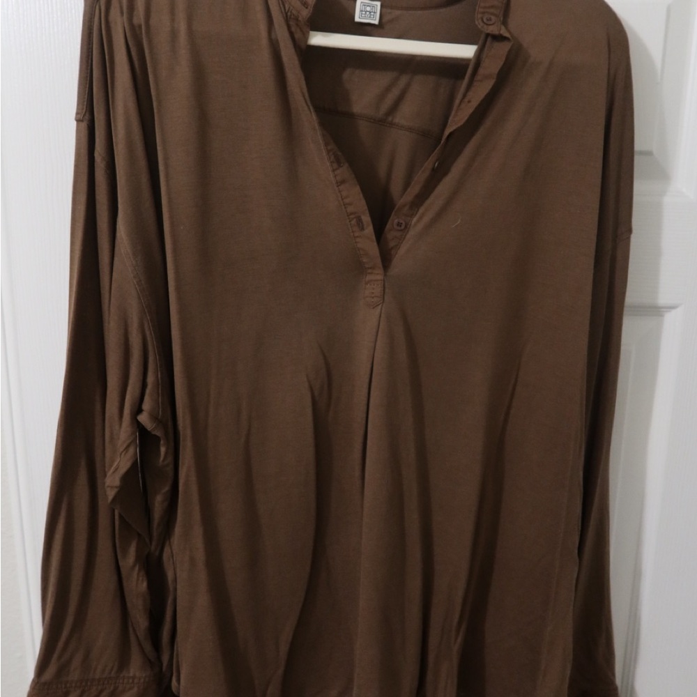 Totême Chocolate Brown Henley Shirt—Size Large 🍫